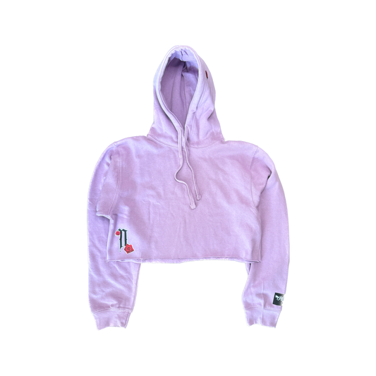 Roses Crop Hoodie Plum