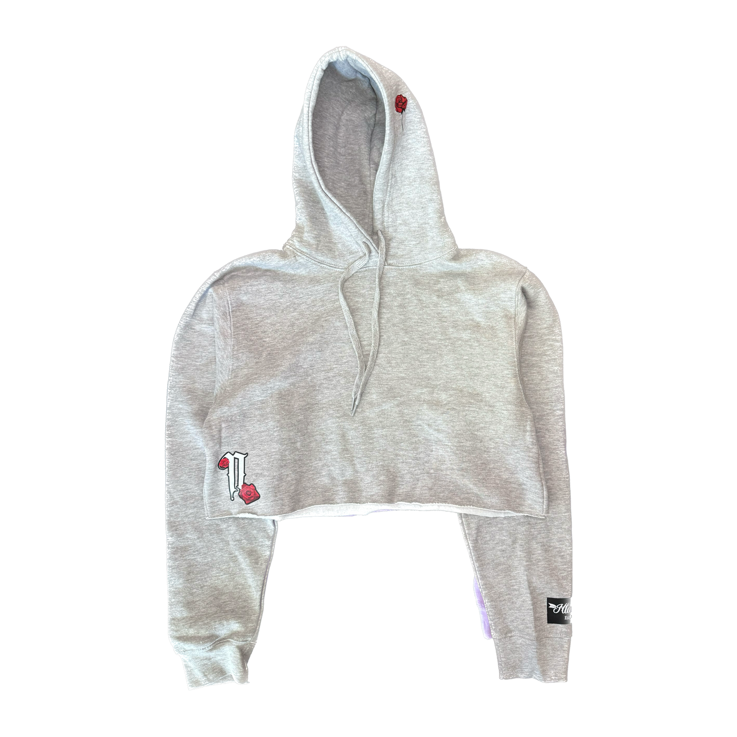 Roses Crop Hoodie Grey