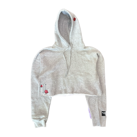 Roses Crop Hoodie Grey